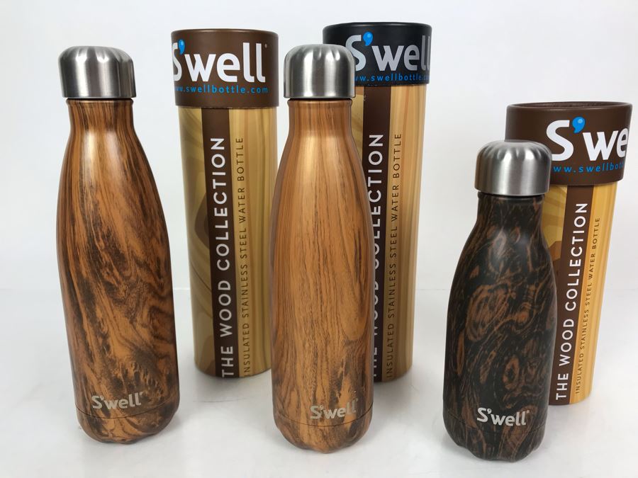 JUST ADDED - (3) New Swell Wood Collection Insulated Stainless Steel Water Bottles [Photo 1]