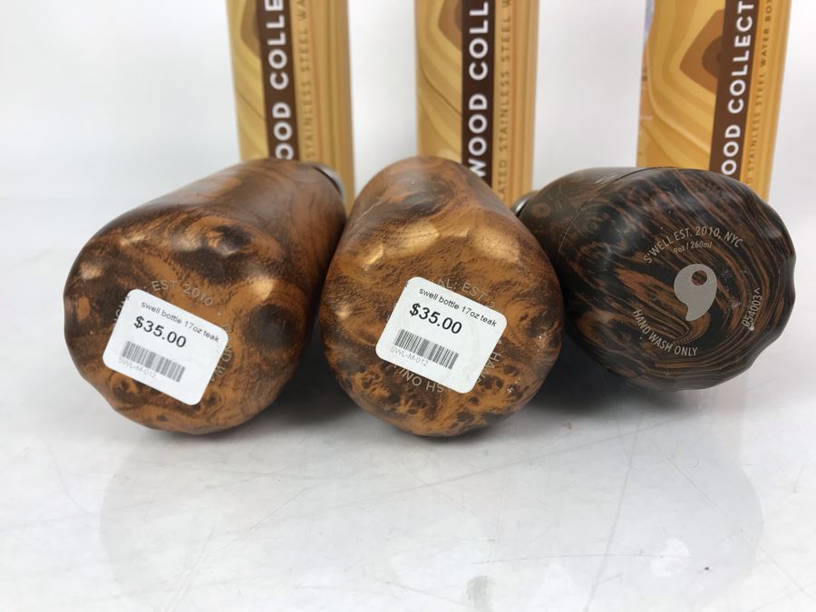 JUST ADDED - (3) New Swell Wood Collection Insulated Stainless Steel Water Bottles [Photo 3]
