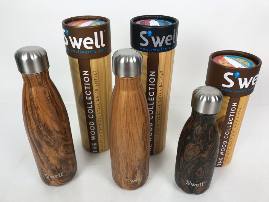 JUST ADDED - (3) New Swell Wood Collection Insulated Stainless Steel Water Bottles [Photo 2]