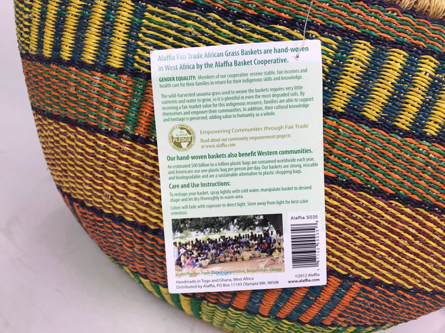 JUST ADDED - Large Handwoven African Grass Basket By Alaffia [Photo 4]