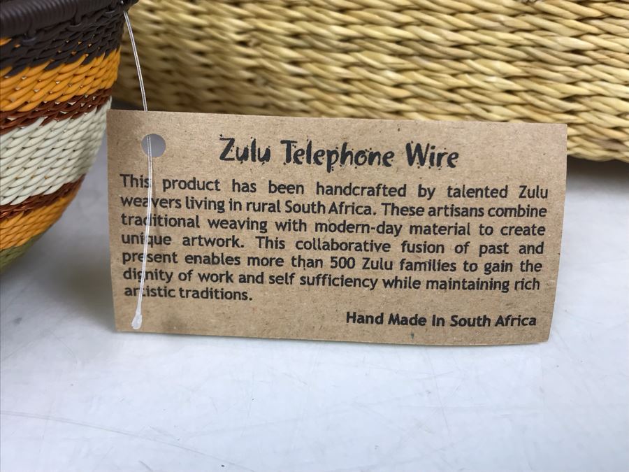 JUST ADDED - Pair Of Alaffia Handwoven African Grass Basket And Zulu Telephone Wire Woven South African Bowl [Photo 5]