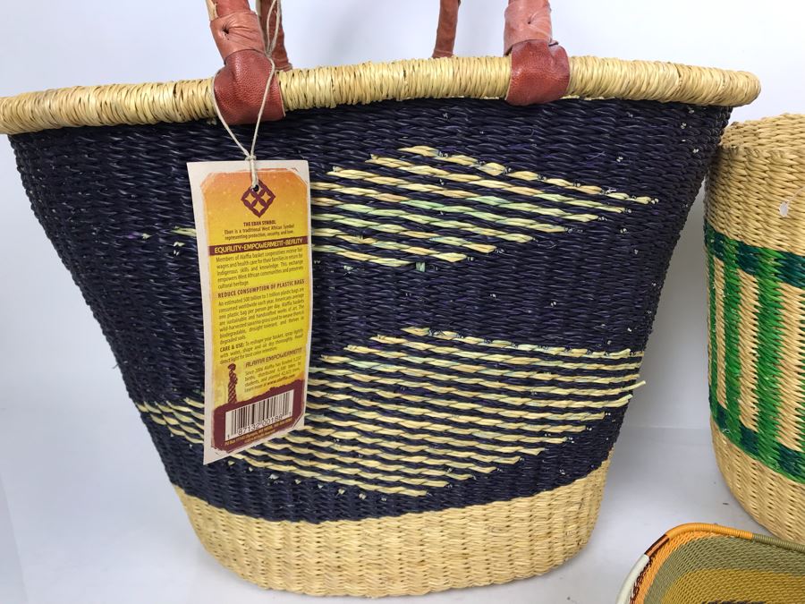 JUST ADDED Pair Of Alaffia Handwoven African Grass Basket And Zulu
