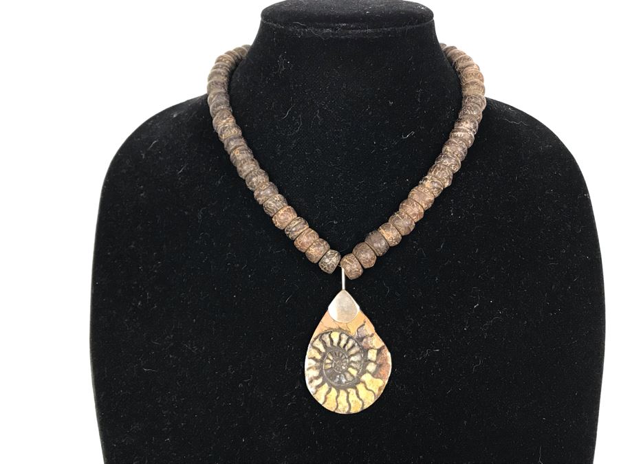 JUST ADDED - Fossil Stone Pendant Sterling Silver Necklace [Photo 3]