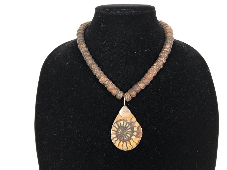 JUST ADDED - Fossil Stone Pendant Sterling Silver Necklace [Photo 2]