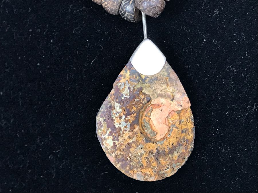 JUST ADDED - Fossil Stone Pendant Sterling Silver Necklace [Photo 7]