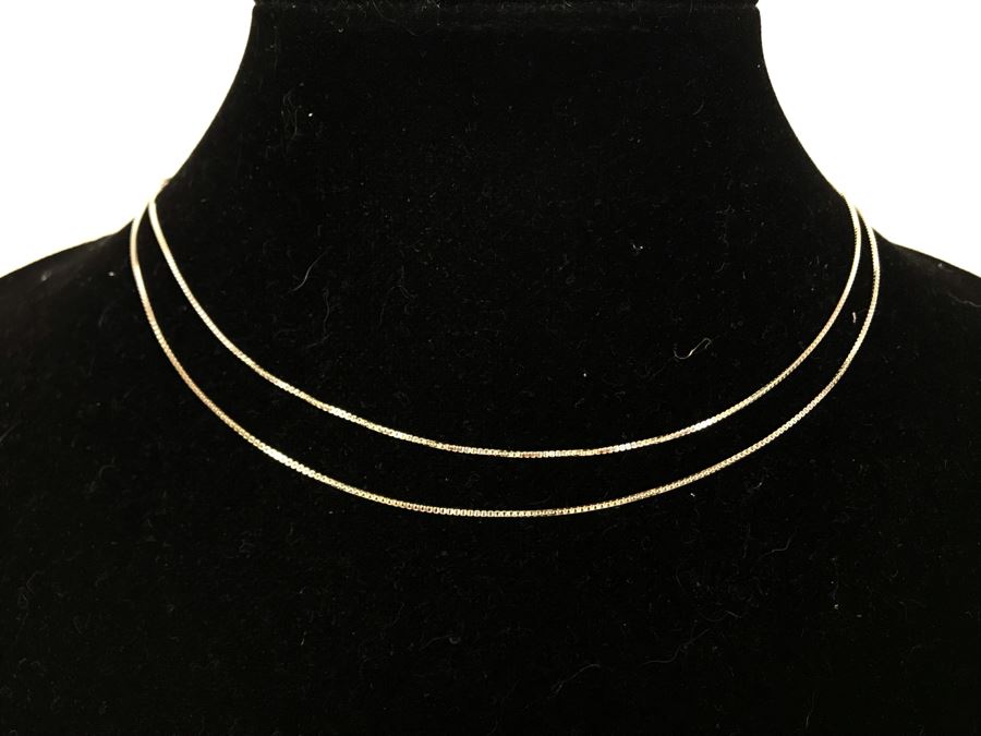 JUST ADDED - Pair Of Sterling Silver Box Chain Necklaces [Photo 1]