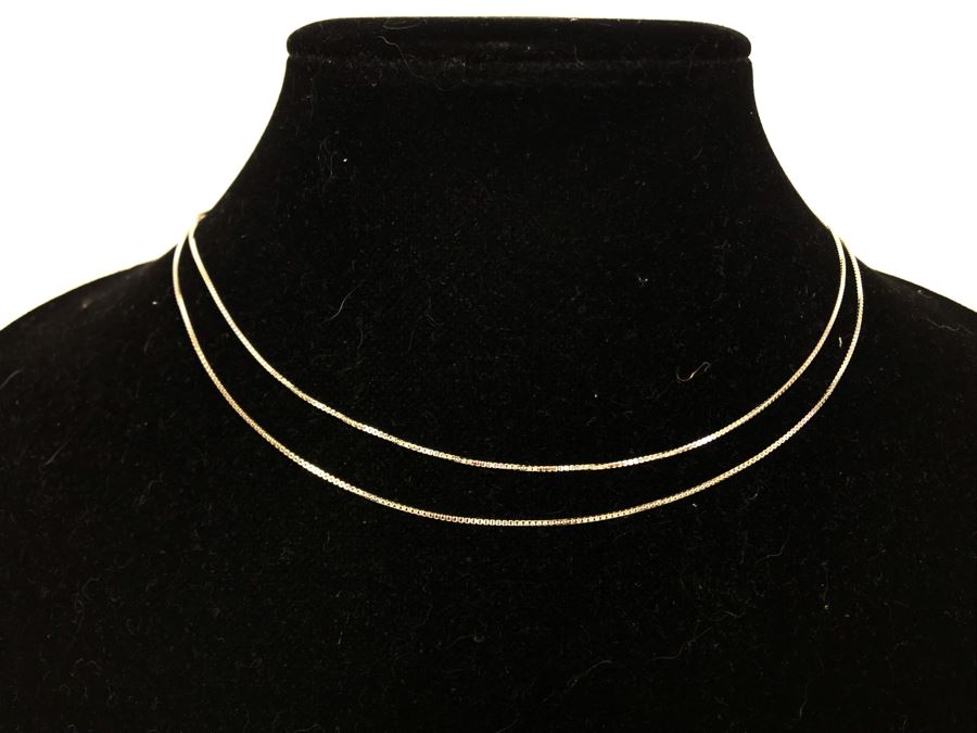 JUST ADDED - Pair Of Sterling Silver Box Chain Necklaces [Photo 2]