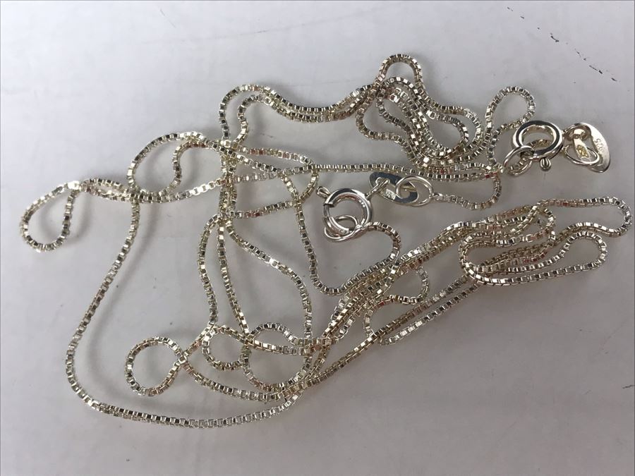 JUST ADDED - Pair Of Sterling Silver Box Chain Necklaces [Photo 5]