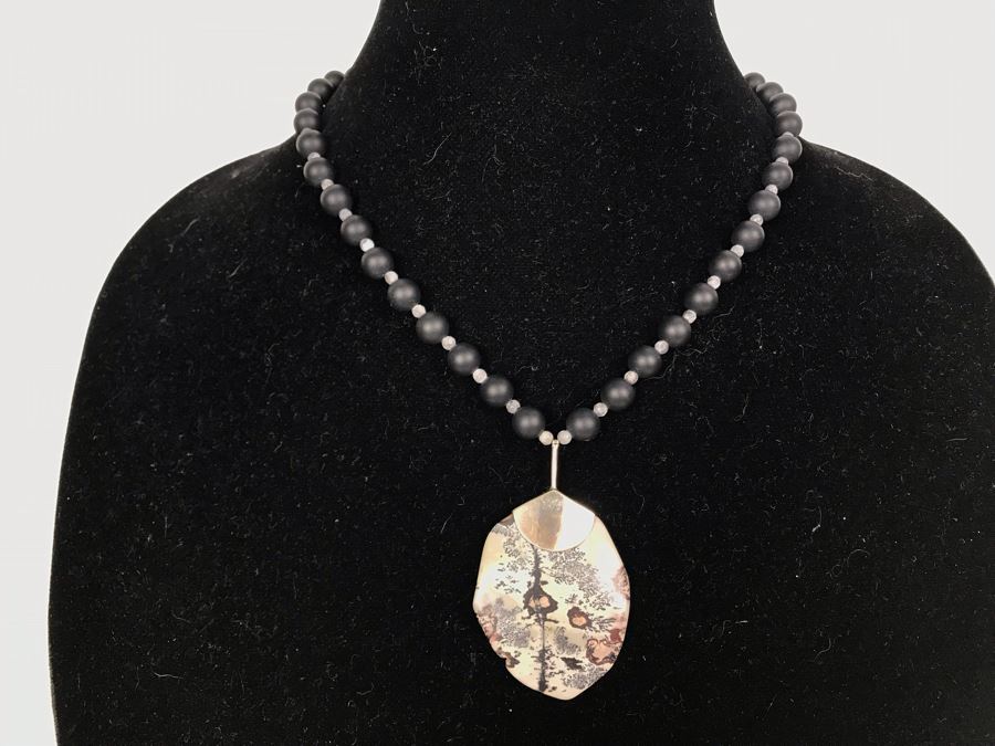 JUST ADDED - Fossil Stone Pendant Sterling Silver Necklace [Photo 1]