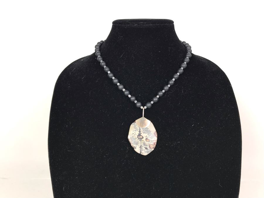 JUST ADDED - Fossil Stone Pendant Sterling Silver Necklace [Photo 3]