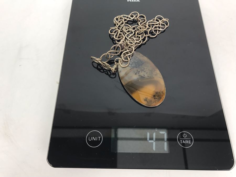 JUST ADDED - Sterling Silver Chain Stone Polished Stone Pendant 47g [Photo 9]