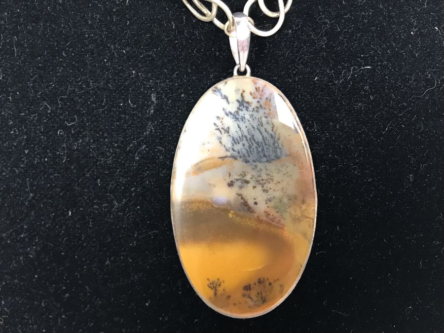 JUST ADDED - Sterling Silver Chain Stone Polished Stone Pendant 47g [Photo 3]