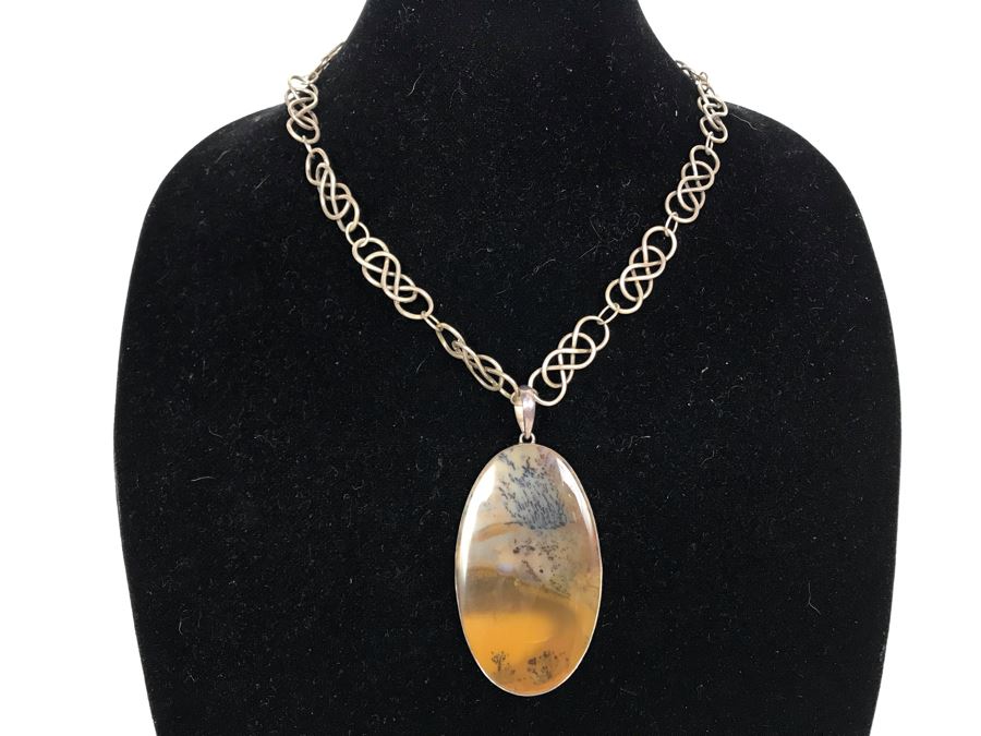 JUST ADDED - Sterling Silver Chain Stone Polished Stone Pendant 47g [Photo 2]