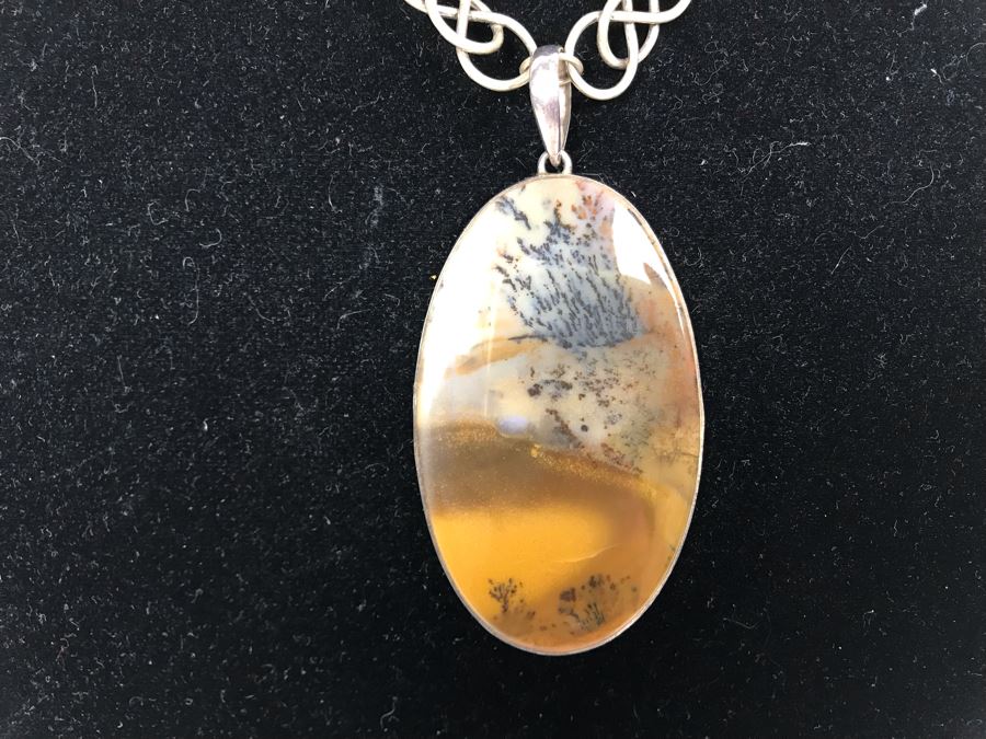 JUST ADDED - Sterling Silver Chain Stone Polished Stone Pendant 47g [Photo 4]