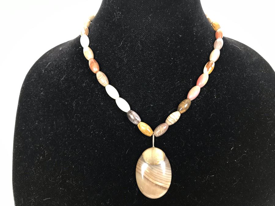 JUST ADDED - Polished Stone And Sterling Silver Pendant [Photo 2]