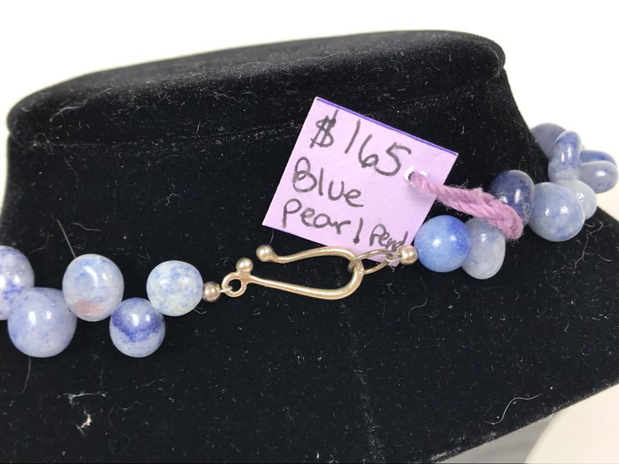 JUST ADDED - Blue Pearl Pendant, Sterling Silver And Polished Stone Necklace [Photo 7]