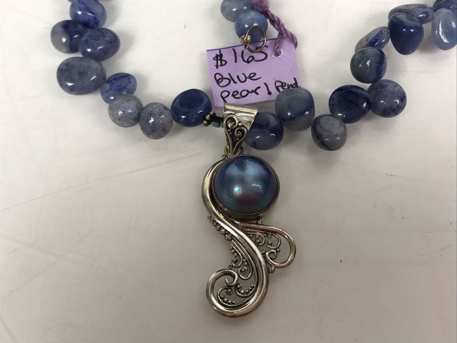 JUST ADDED - Blue Pearl Pendant, Sterling Silver And Polished Stone Necklace [Photo 10]