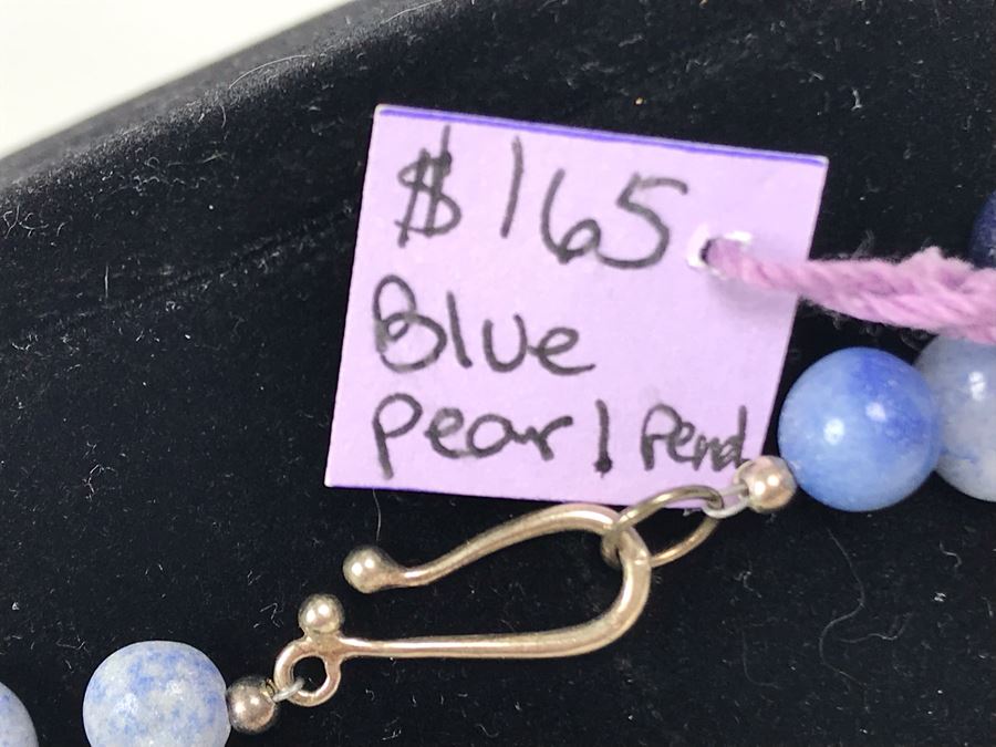 JUST ADDED - Blue Pearl Pendant, Sterling Silver And Polished Stone Necklace [Photo 8]