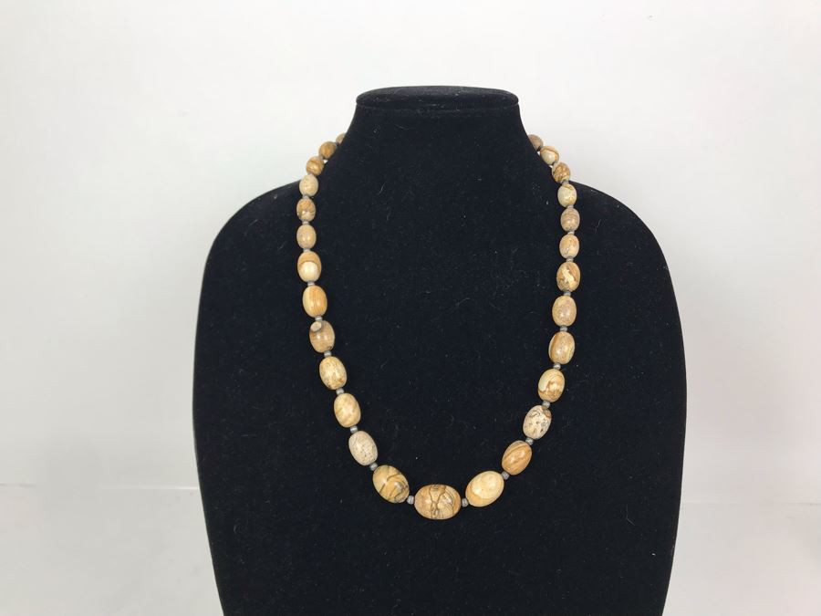 JUST ADDED - Polished Stone And Sterling Silver Necklace [Photo 2]