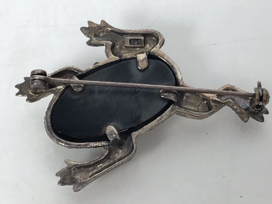 JUST ADDED - Vintage Sterling Silver Frog Pendant With Marcasites And Black Onyx Stone 10g [Photo 7]
