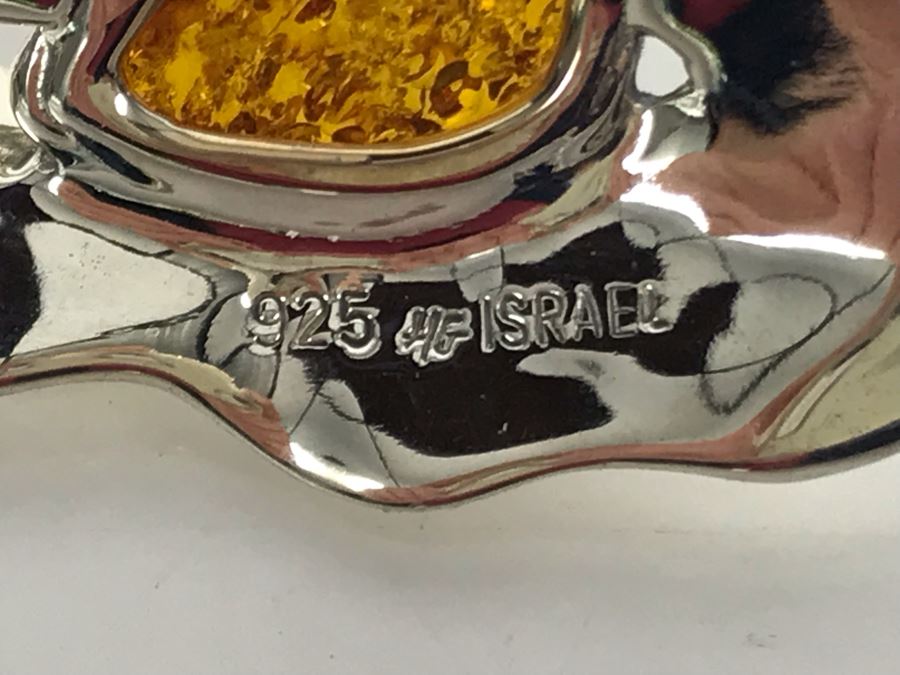 JUST ADDED - Sterling Silver And Amber Signed HG Israel Pendant 13g [Photo 7]