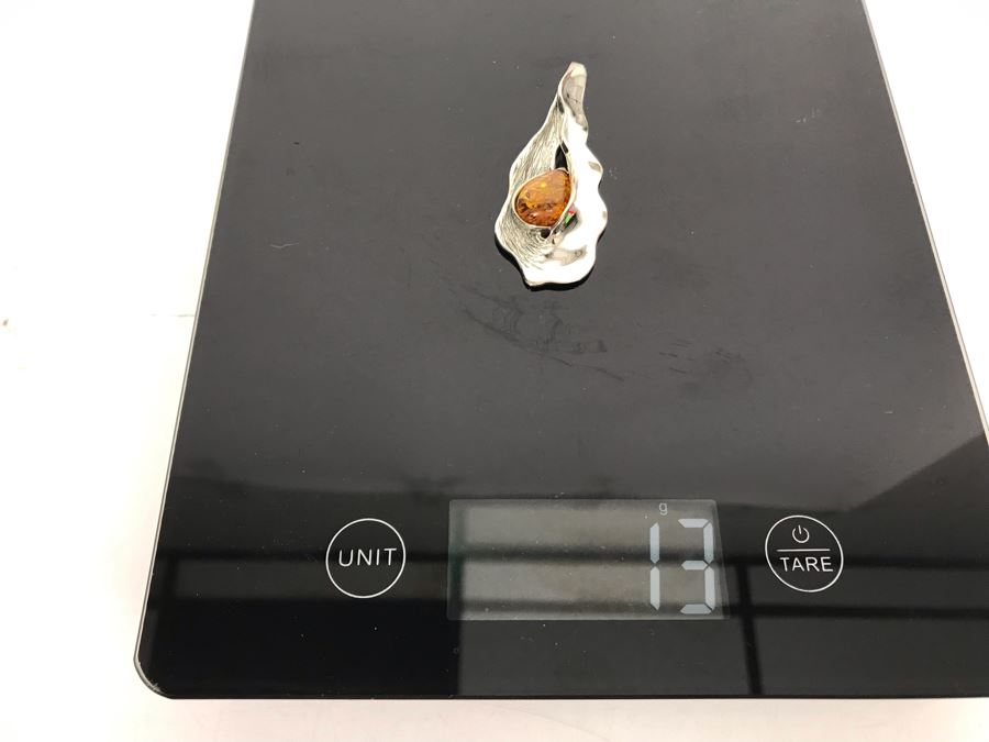 JUST ADDED - Sterling Silver And Amber Signed HG Israel Pendant 13g [Photo 8]