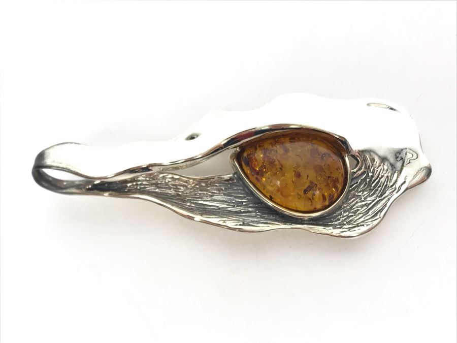 JUST ADDED - Sterling Silver And Amber Signed HG Israel Pendant 13g [Photo 3]