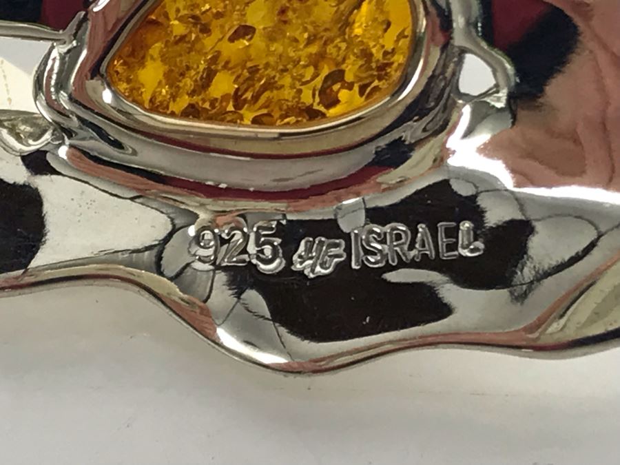 JUST ADDED - Sterling Silver And Amber Signed HG Israel Pendant 13g [Photo 6]