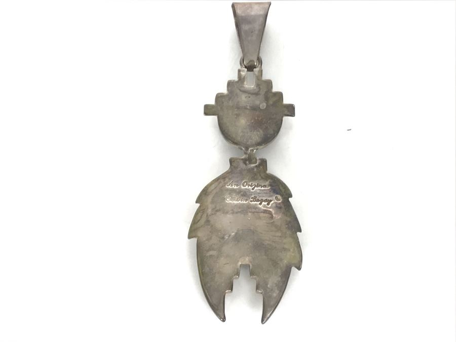 JUST ADDED - Stunning Sterling Silver Navajo Calvin Begay Inlay Pendant [Photo 6]