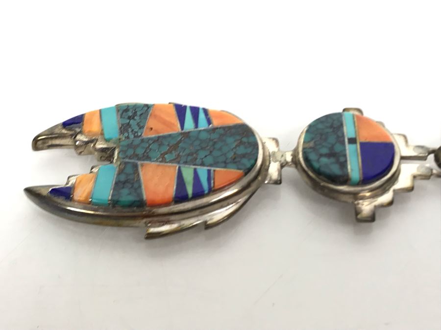 JUST ADDED - Stunning Sterling Silver Navajo Calvin Begay Inlay Pendant [Photo 5]