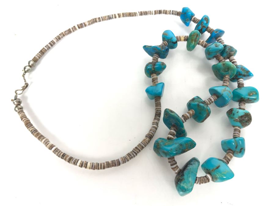 Just Added - Stunning Native American Turquoise And Shell Necklace