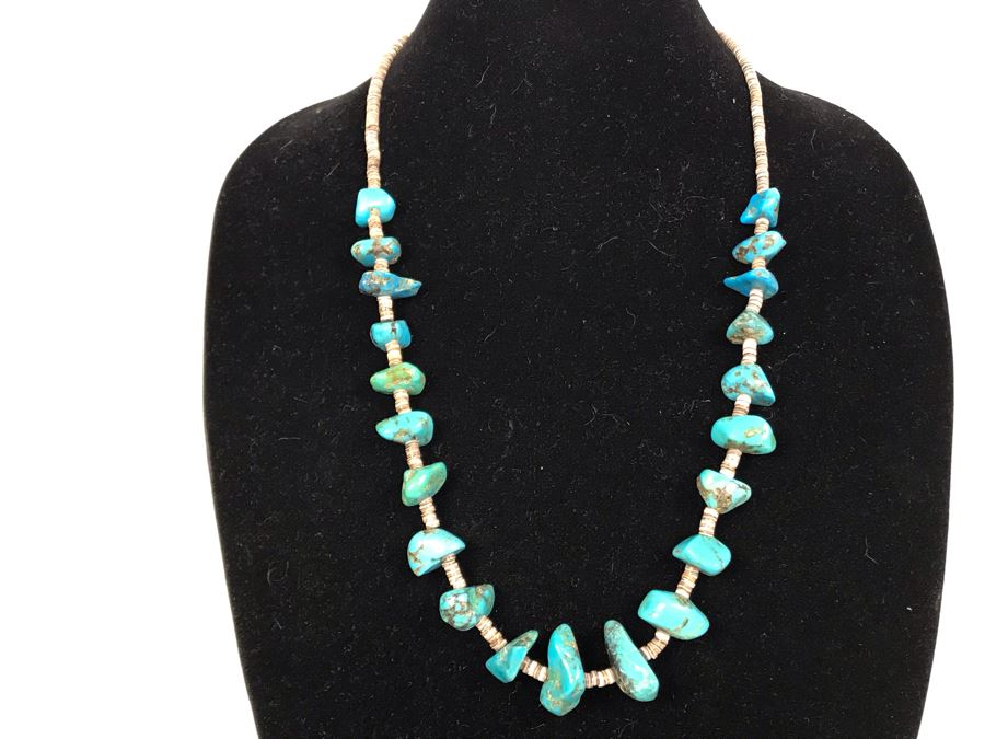 JUST ADDED - Stunning Native American Turquoise And Shell Necklace