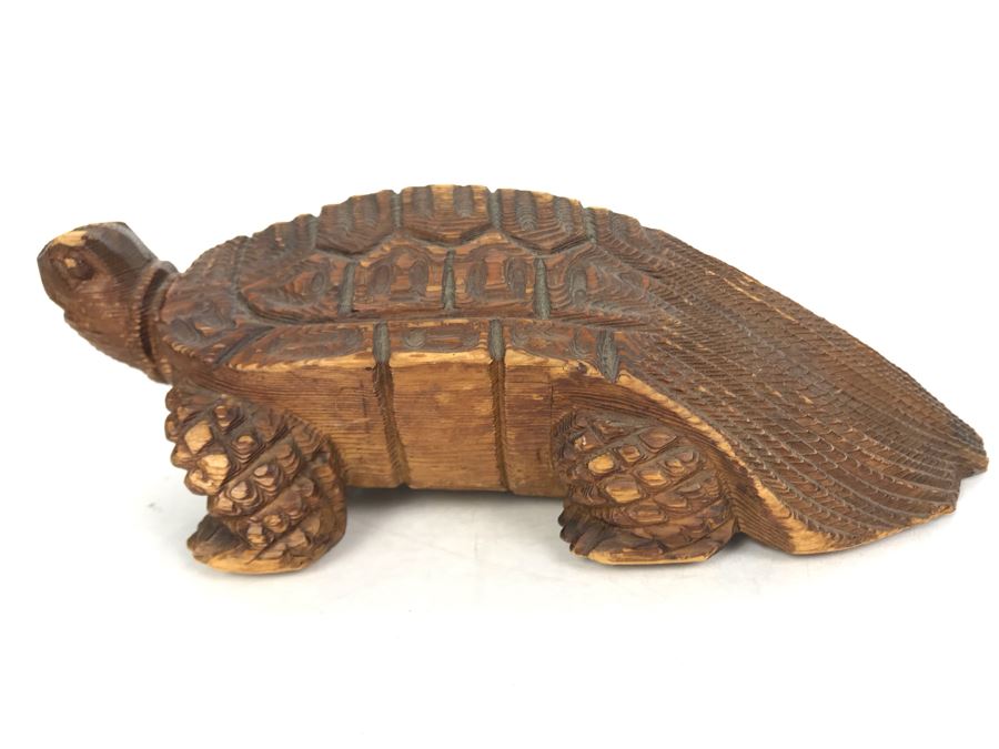 JUST ADDED - Vintage Japanese Hand Carved Wooden Turtle 12L X 7W X 3.5H [Photo 6]
