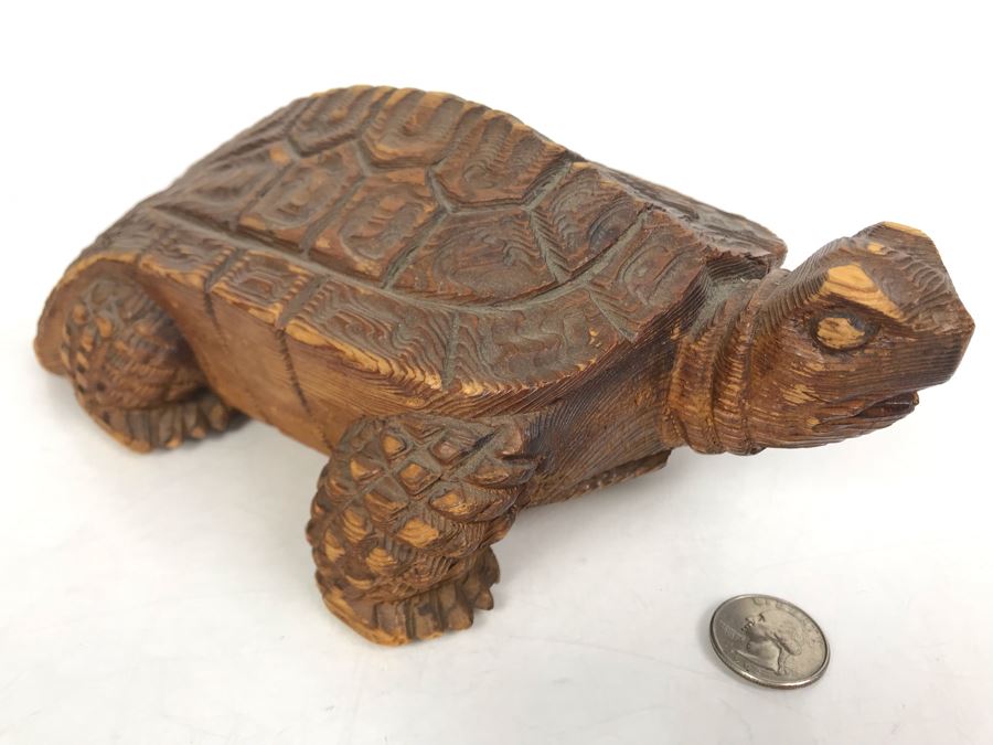 JUST ADDED - Vintage Japanese Hand Carved Wooden Turtle 12L X 7W X 3.5H [Photo 1]
