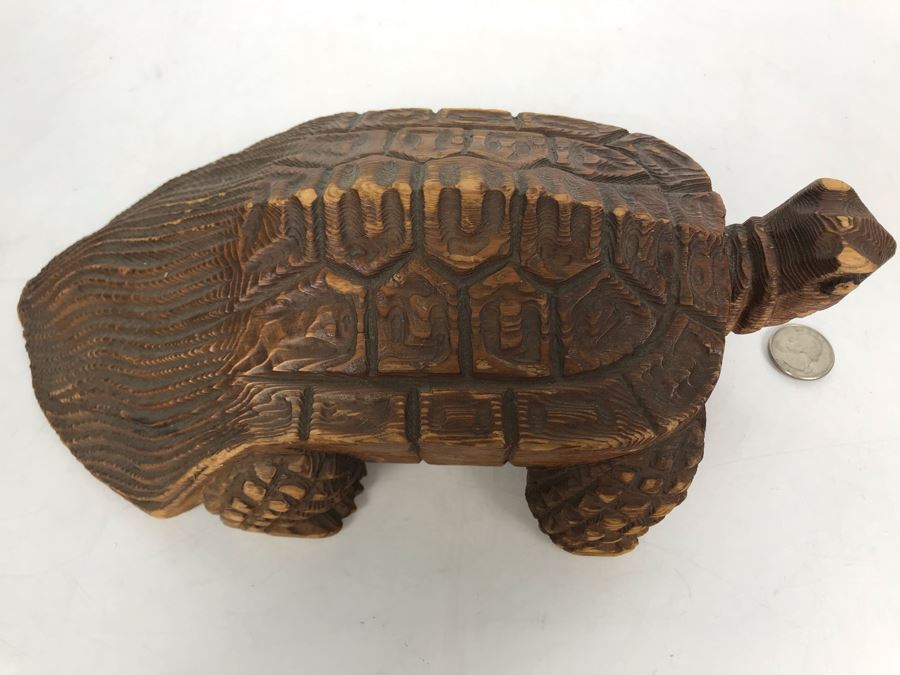 JUST ADDED - Vintage Japanese Hand Carved Wooden Turtle 12L X 7W X 3.5H [Photo 3]