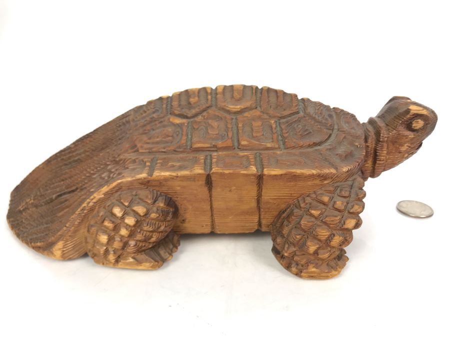 JUST ADDED - Vintage Japanese Hand Carved Wooden Turtle 12L X 7W X 3.5H