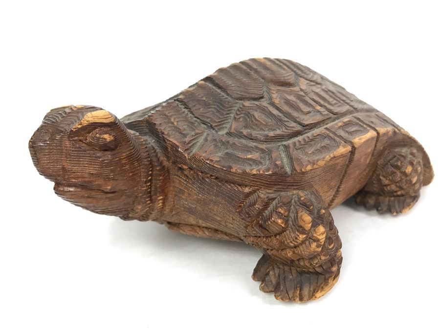 JUST ADDED - Vintage Japanese Hand Carved Wooden Turtle 12L X 7W X 3.5H