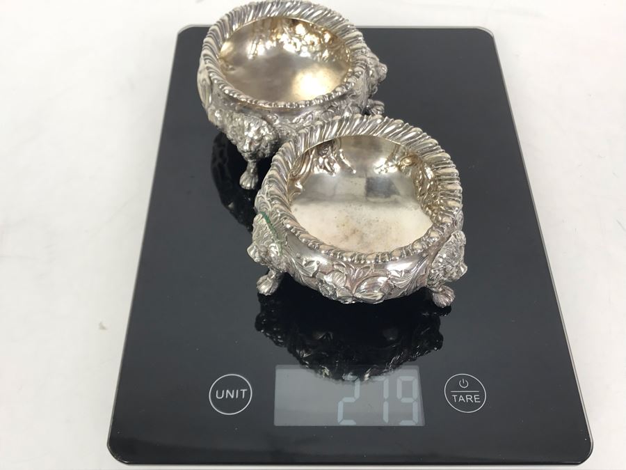 JUST ADDED - Pair Of Antique 1857 English Sterling Silver Lionhead Footed Sugar Mustard Bowls London England Robert Harper 279g [Photo 24]