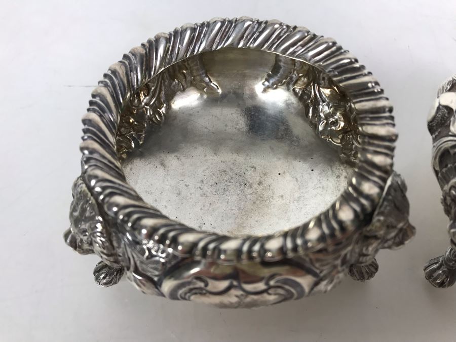 JUST ADDED - Pair Of Antique 1857 English Sterling Silver Lionhead Footed Sugar Mustard Bowls London England Robert Harper 279g [Photo 6]