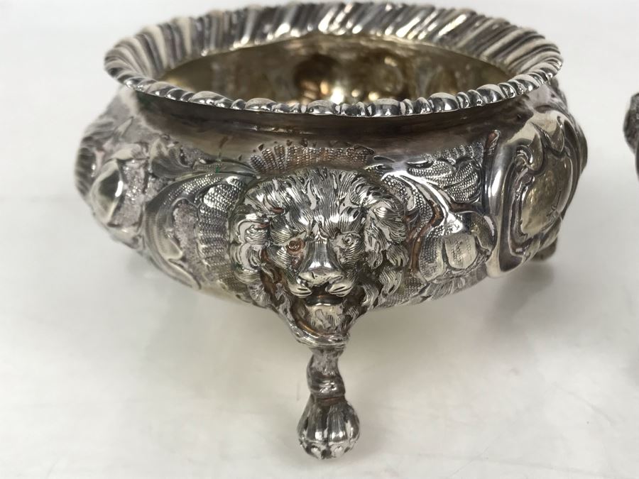 JUST ADDED - Pair Of Antique 1857 English Sterling Silver Lionhead Footed Sugar Mustard Bowls London England Robert Harper 279g [Photo 10]