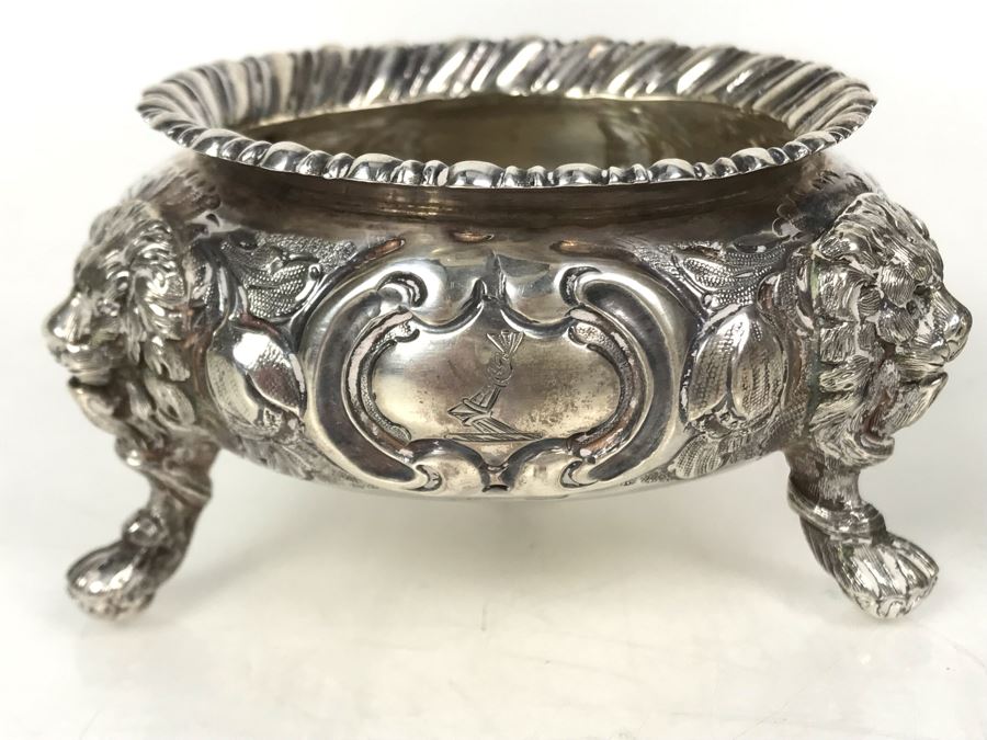 JUST ADDED - Pair Of Antique 1857 English Sterling Silver Lionhead Footed Sugar Mustard Bowls London England Robert Harper 279g [Photo 9]
