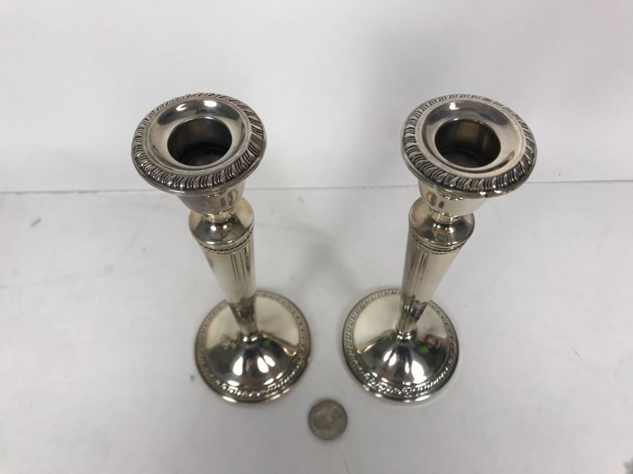 JUST ADDED - Pair Of Crown Weighted Sterling Silver Candlesticks Candle Holders 8H [Photo 4]