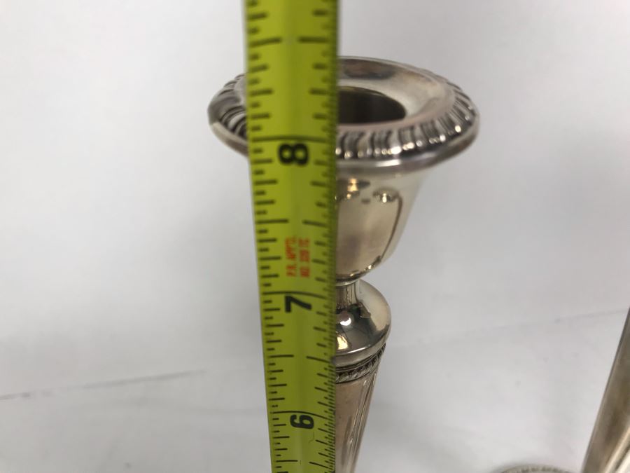JUST ADDED - Pair Of Crown Weighted Sterling Silver Candlesticks Candle Holders 8H [Photo 7]