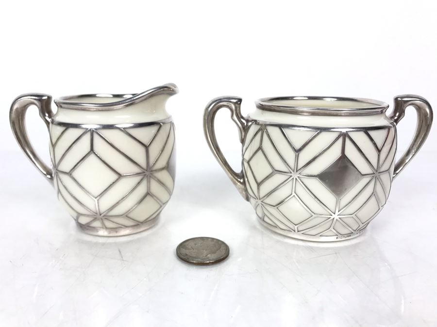 JUST ADDED - Sterling Silver Overlay Reed & Barton Lenox Creamer And Sugar [Photo 1]