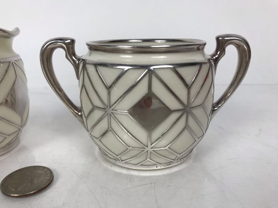 JUST ADDED - Sterling Silver Overlay Reed & Barton Lenox Creamer And Sugar [Photo 3]