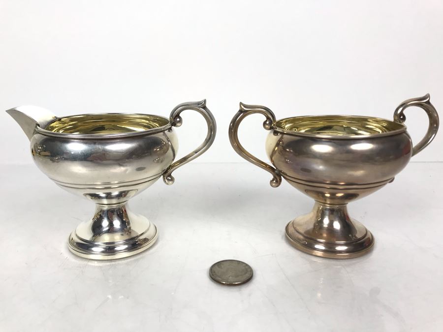 JUST ADDED - F.B. Rogers Silver Co Weight Sterling Silver Creamer And Sugar