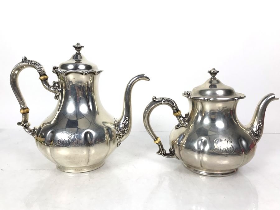 JUST ADDED - Stunning Vintage Gorham Sterling Silver Coffee Pot (2 1/4) And Teapot (1 3/4) 1,014g TW Sterling [Photo 2]