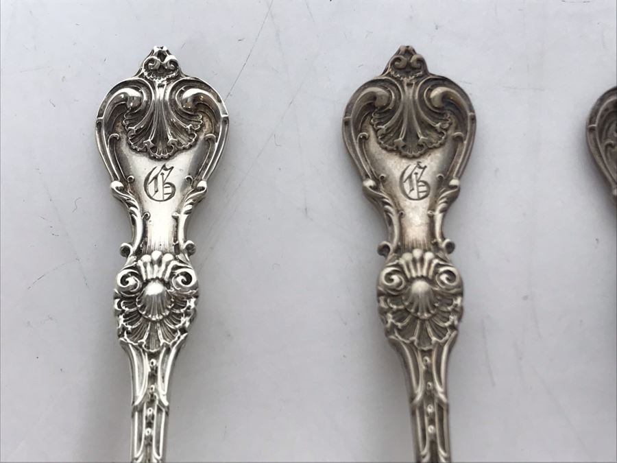 JUST ADDED - Set Of (5) Antique Sterling Silver Demitasse Spoons 40g [Photo 6]