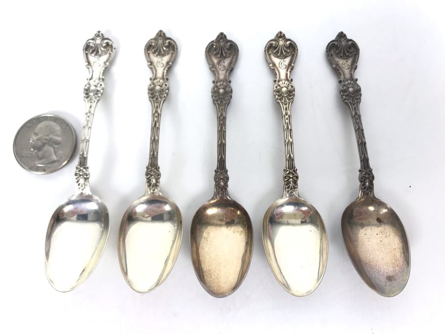 JUST ADDED - Set Of (5) Antique Sterling Silver Demitasse Spoons 40g [Photo 2]
