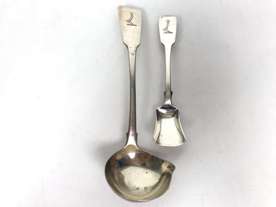 JUST ADDED - Pair Of Antique Irish Sterling Silver Serving Pieces 40g